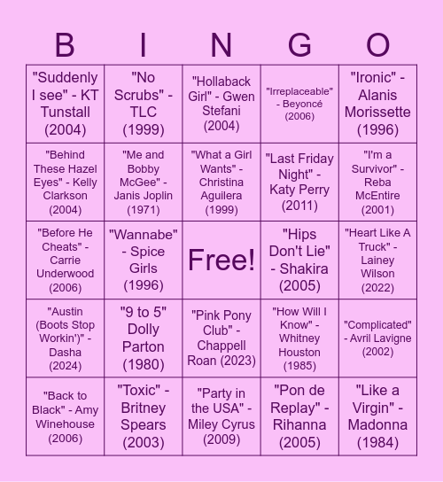 Women in Music Bingo Card