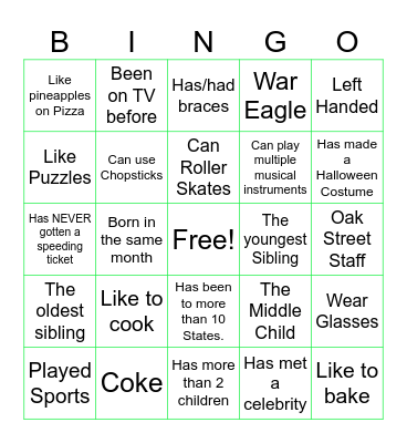 Oak Street Networking Bingo Card