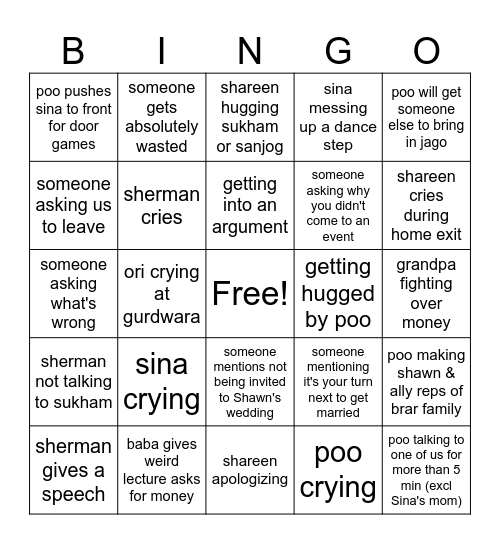 Wedding Bingo Card