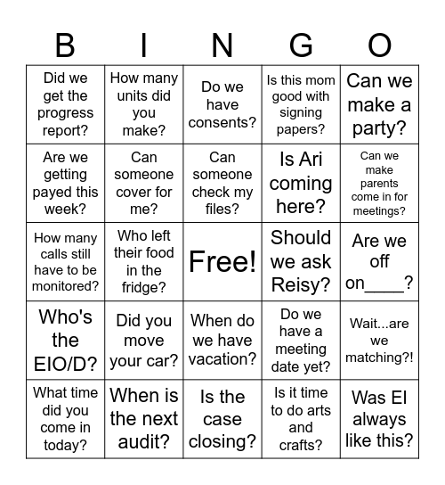 37th Street BINGO...the Question Version Bingo Card