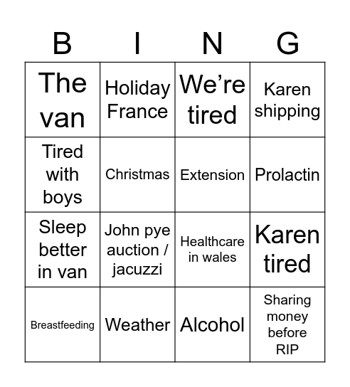 In laws Bingo Card