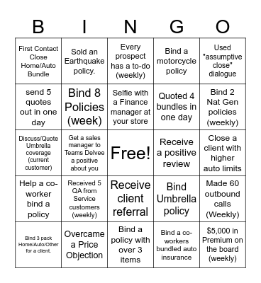 Insurance Sales Bingo! Bingo Card