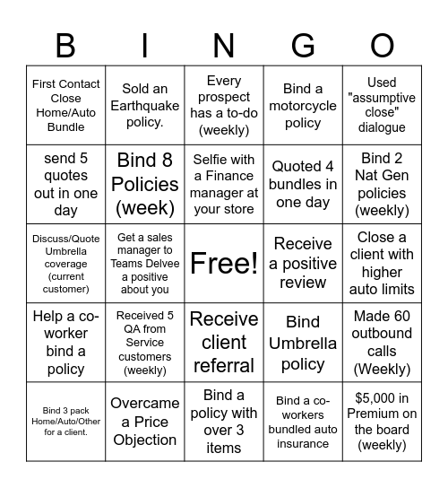 Insurance Sales Bingo! Bingo Card