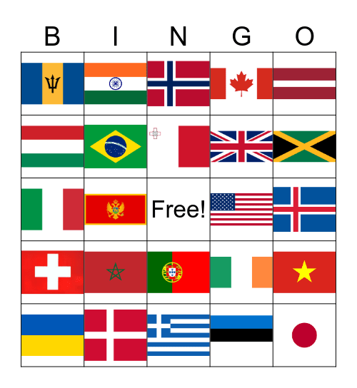 Country Flag BINGO! Level 1 Bingo Card