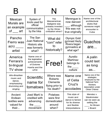 OCC WLC Hispanic Heritage Month v.3 Bingo Card