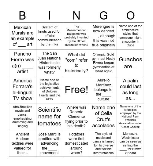 OCC WLC Hispanic Heritage Month v.3 Bingo Card