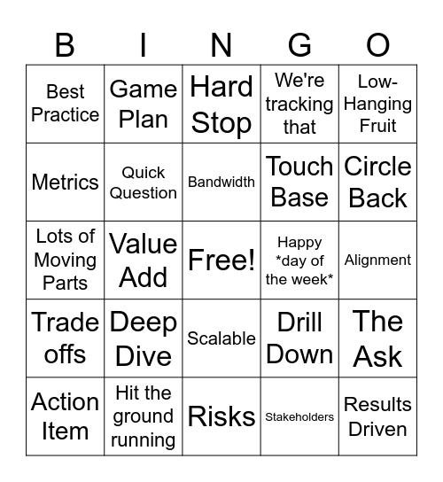 Corporate Jargon Bingo Card