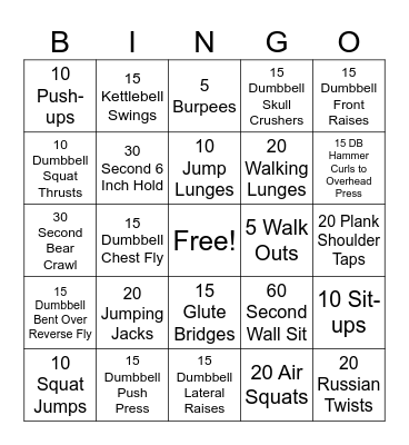 FUN FIT FRIDAY BINGO Card