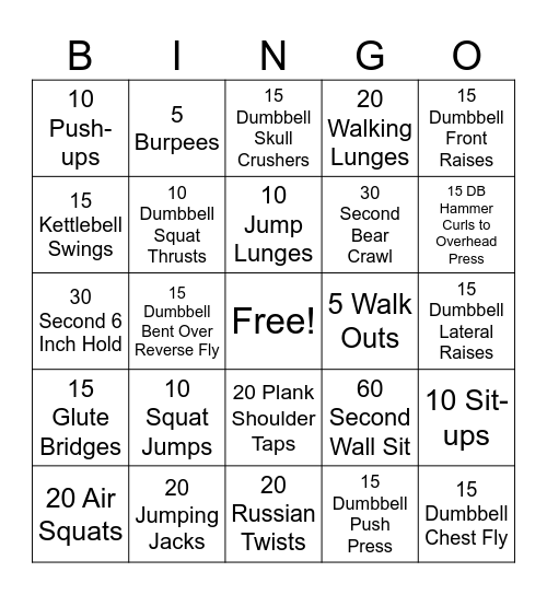 FUN FIT FRIDAY BINGO Card