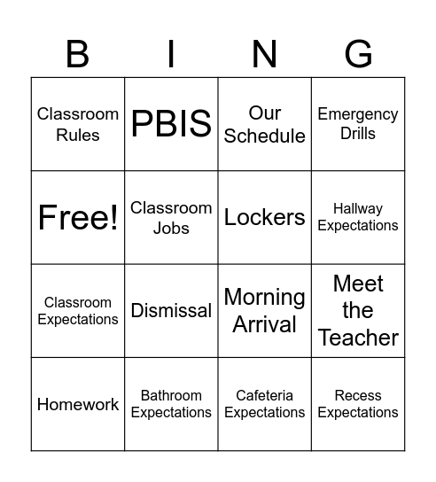 5th Grade Bingo Card