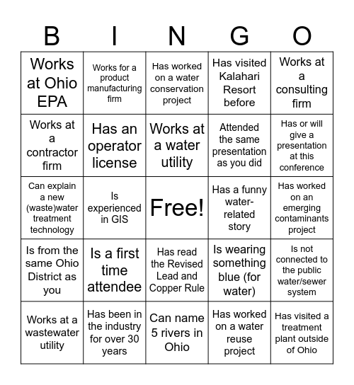 OneWater Networking Event Bingo Card