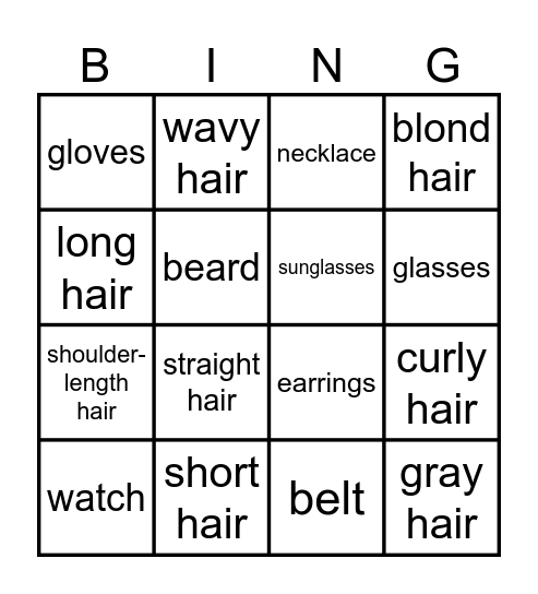 Appearance Bingo Card