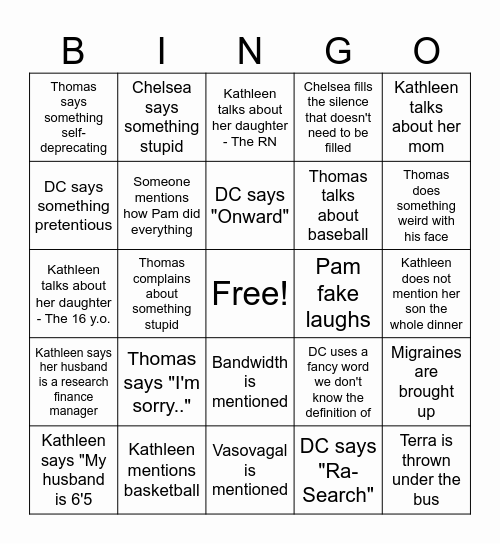 Nursing Research Bingo Card