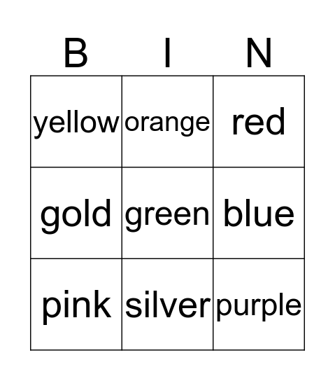 colour bingo Card