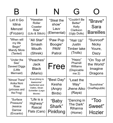 One Hit Wonder Bingo Card