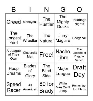 SPORTS MOVIES Bingo Card