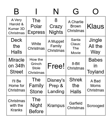 HOLIDAY MOVIES/SPECIALS Bingo Card