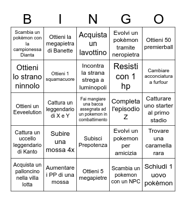Pokemon XY Randomized Bingo Card