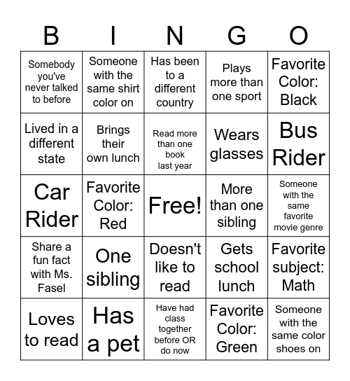 CLASSMATE BINGO Card