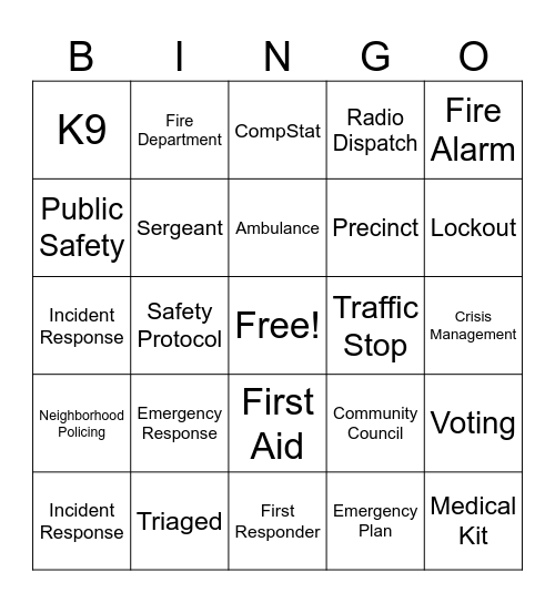 National Night Out Bingo Card