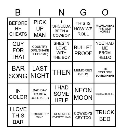 MUSIC BINGO Card