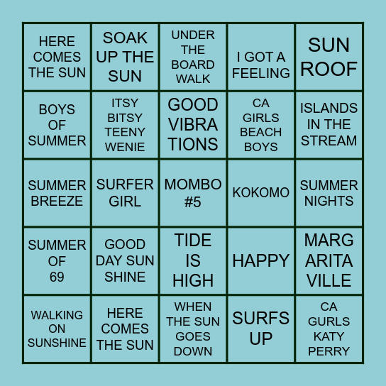 BEACH MUSIC BIRTHDAY BINGO Card