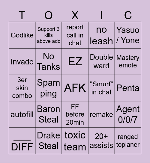 League of Legends Solo/Duo Bingo Card