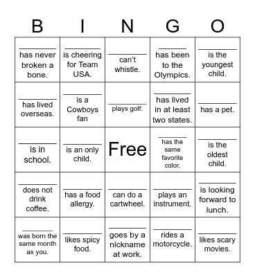 Friends and Family Day Bingo Card