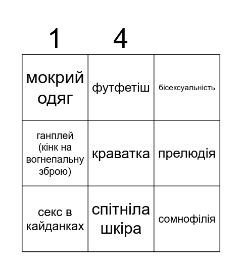 Кінки українською Bingo Card