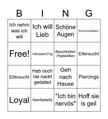 Dating Naked Newbie Bingo Card