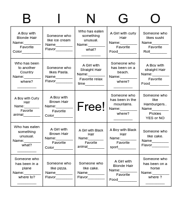 Find Someone Who Bingo Card