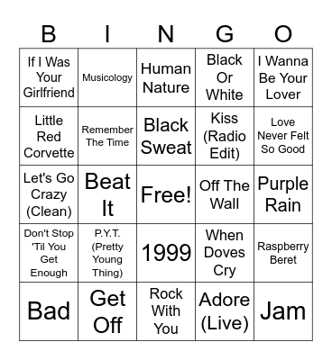 MJ VS PRINCE Bingo Card