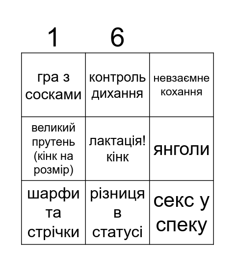 Кінки українською Bingo Card