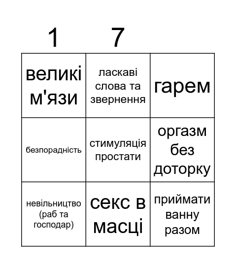 Кінки українською Bingo Card