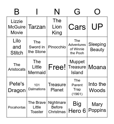 DISNEY MOVIES Bingo Card