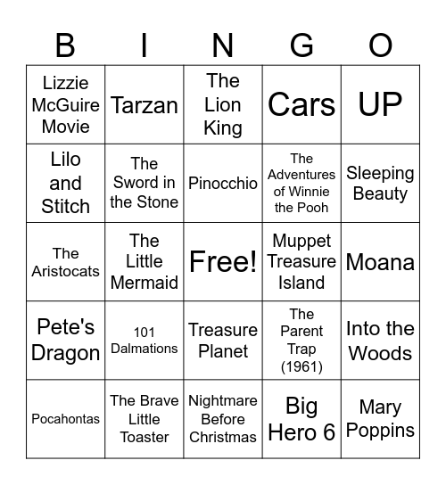 DISNEY MOVIES Bingo Card