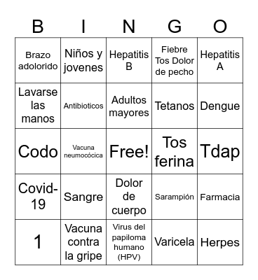 Bingo de Inmunización Bingo Card