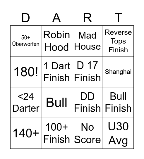 Dart Bingo Card