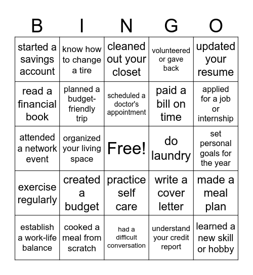 ADULTING BINGO Card