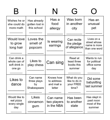 Icebreaker Bingo - Find Someone Who .... Bingo Card