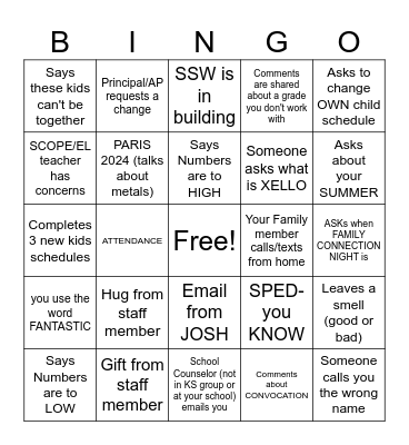 1st DAY of FUN Bingo Card