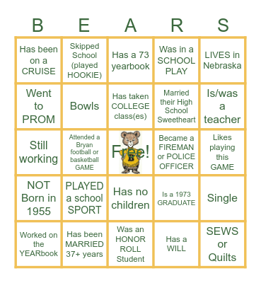 55 YEARs ~ 1973 ~ 2028 Omaha BRYAN Bingo Card
