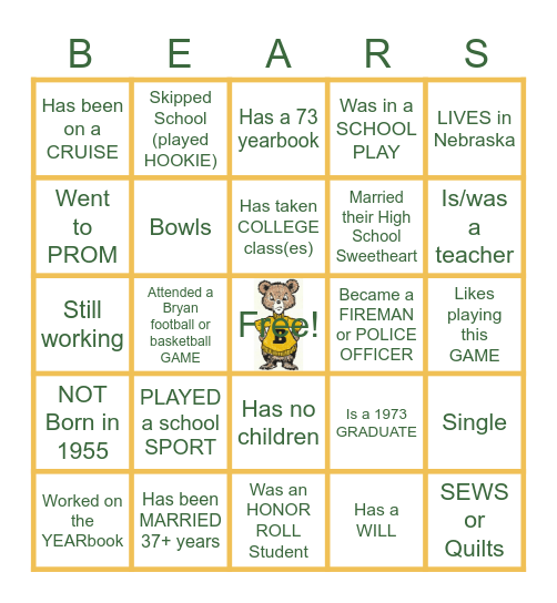 55 YEARs ~ 1973 ~ 2028 Omaha BRYAN Bingo Card