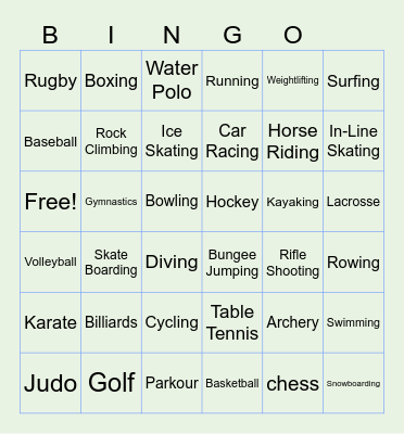 KINDS OF SPORTS Bingo Card