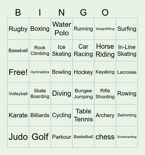 KINDS OF SPORTS Bingo Card