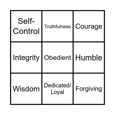 Bible Characteristics Bingo Card