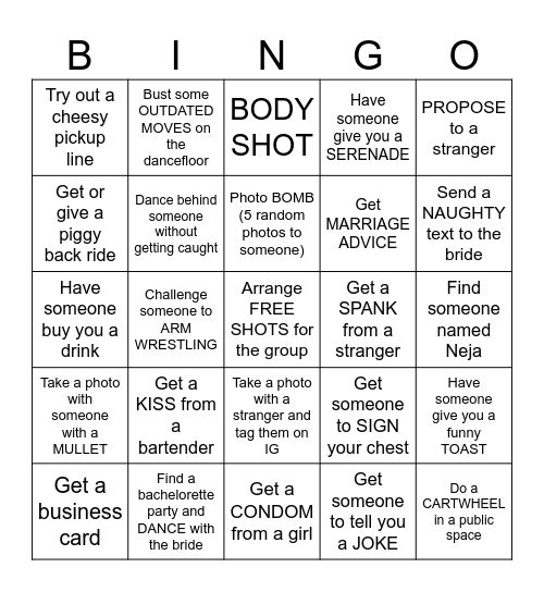 LAN'S BACHELOR Bingo Card