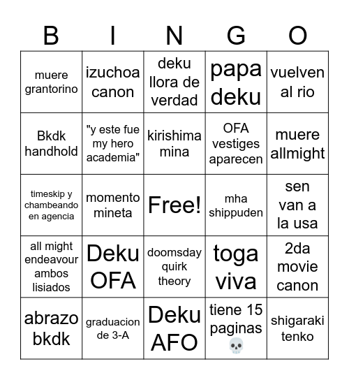 Final de boku Bingo Card