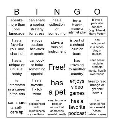 Teen Bingo Card