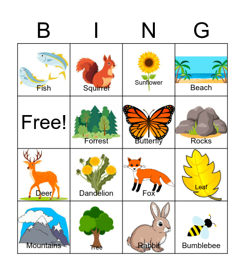 Nature Bingo Card